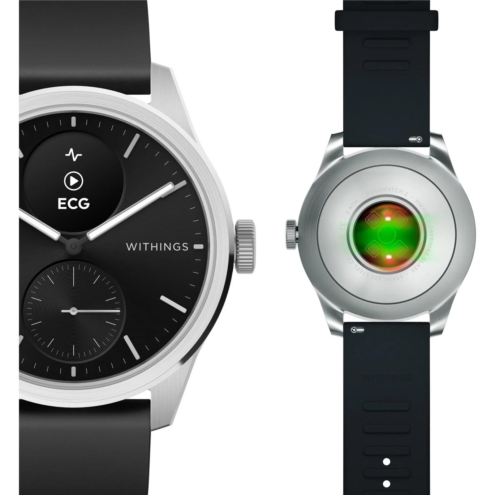 Withings Scanwatch 2-часы с функцией ЭКГ, измерением пульса и SPO2, а также измерением физической активности и сна (42mm, black)