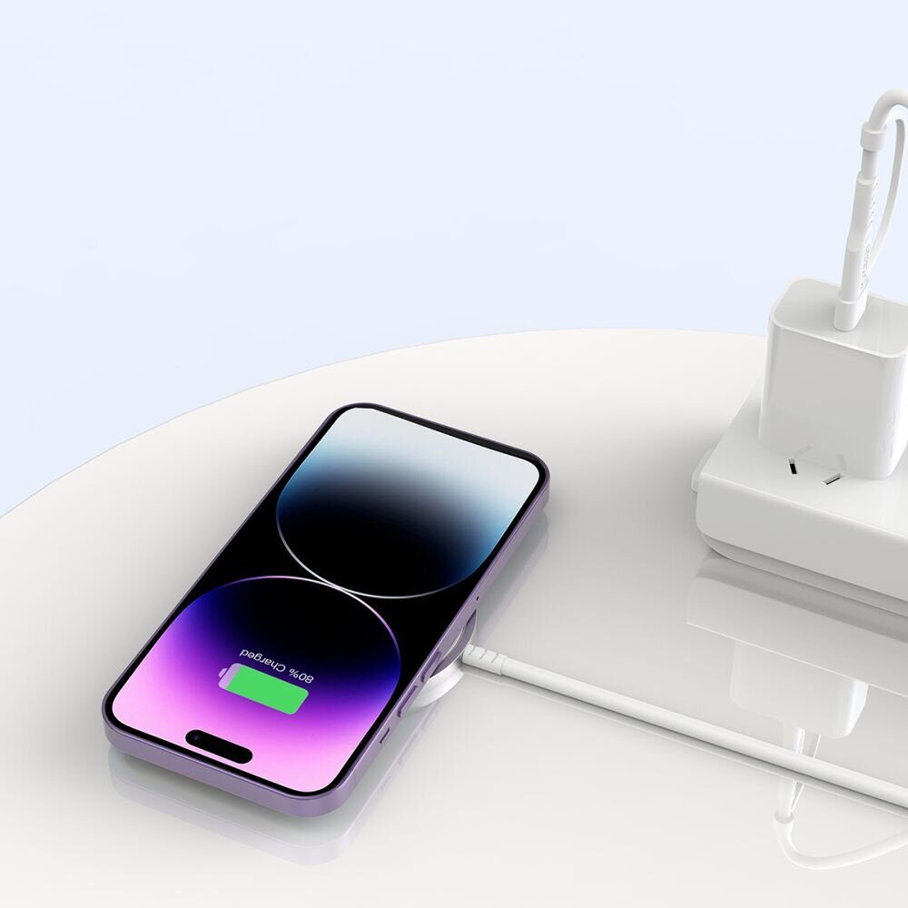 БЗУ TECH-PROTECT QI15W-A25 MAGNETIC MAGSAFE WIRELESS CHARGER 15W WHITE (прочный кабель длиной 1,2м; два типа разъёма для подключения к блоку питания USB-C и USB-A)