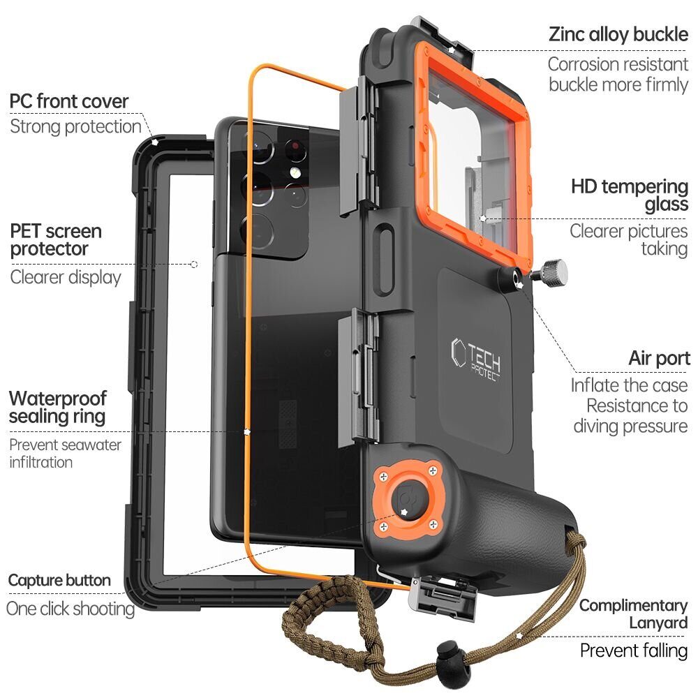 Чехол TECH-PROTECT IPX8 UNIVERSAL DIVING WATERPROOF CASE BLACK/ORANGE