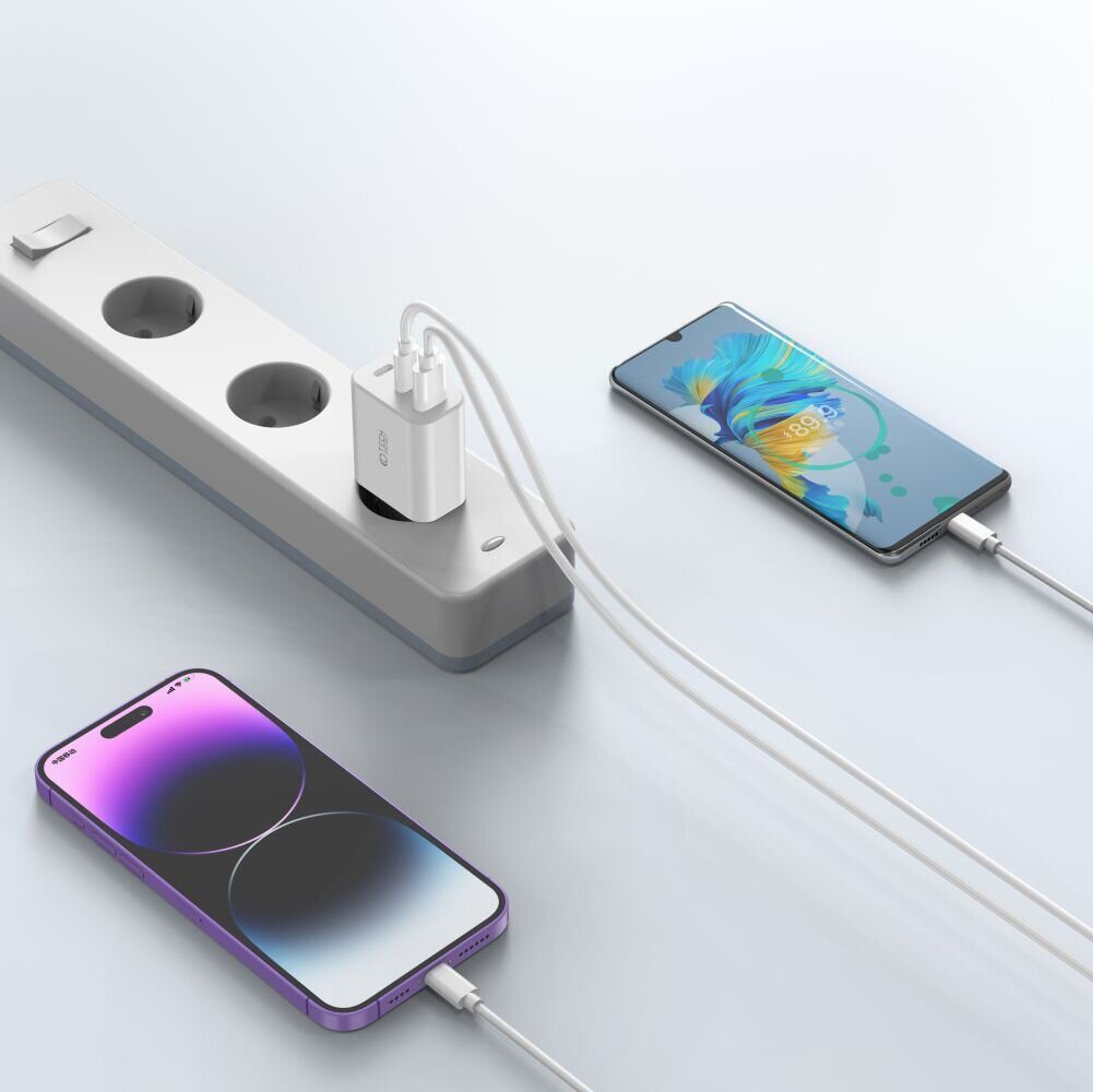 СЗУ TECH-PROTECT C30W 3-PORT NETWORK CHARGER PD30W/QC3.0 WHITE (USB-C1/C2 - 30W Max; USB-A - 30W Max)