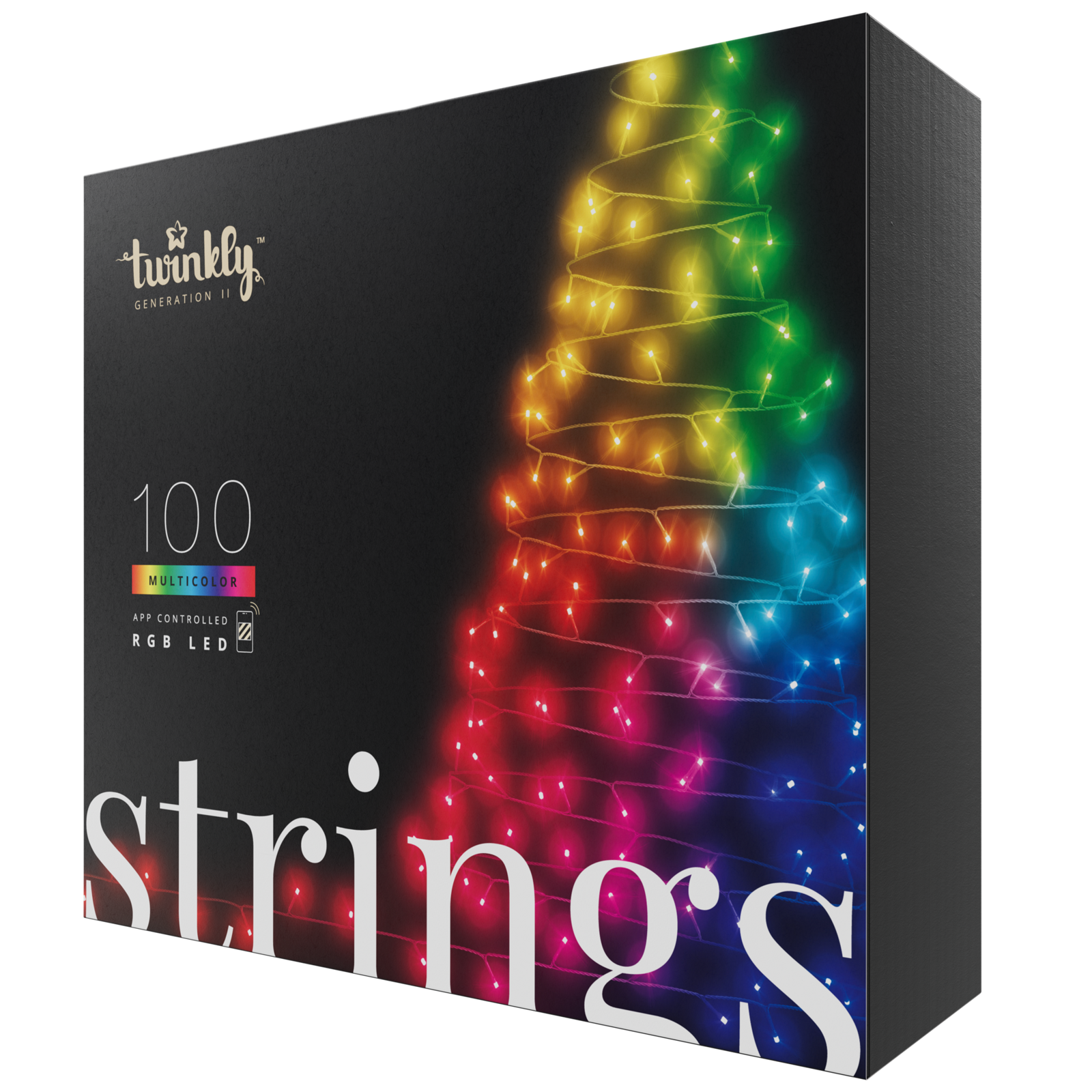 Гирлянда LED Twinkly Strings (Multicolor edition) - 100 шт. (8 м) RGB + BT + Wi-Fi (TWS100STP-BEU) Generation II (чёрный провод)