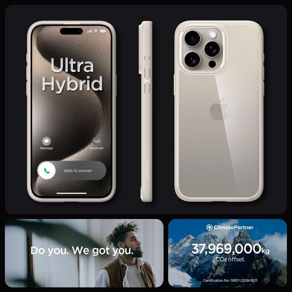 Защитный чехол SPIGEN ULTRA HYBRID IPHONE 15 PRO NATURAL TITANIUM