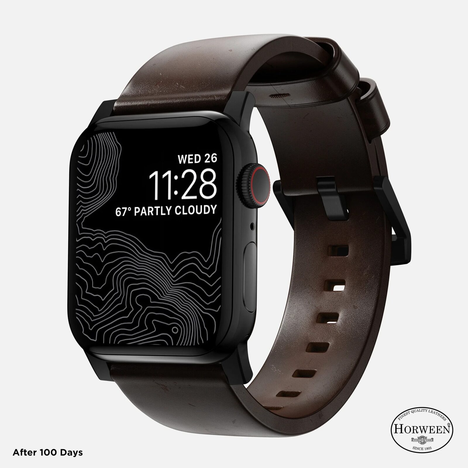 Ремешок Nomad Leather Strap Brown, black - Apple Watch Ultra (49mm) 8/7 (45mm)/6/SE/5/4 (44mm)/3/2/1 (42mm)